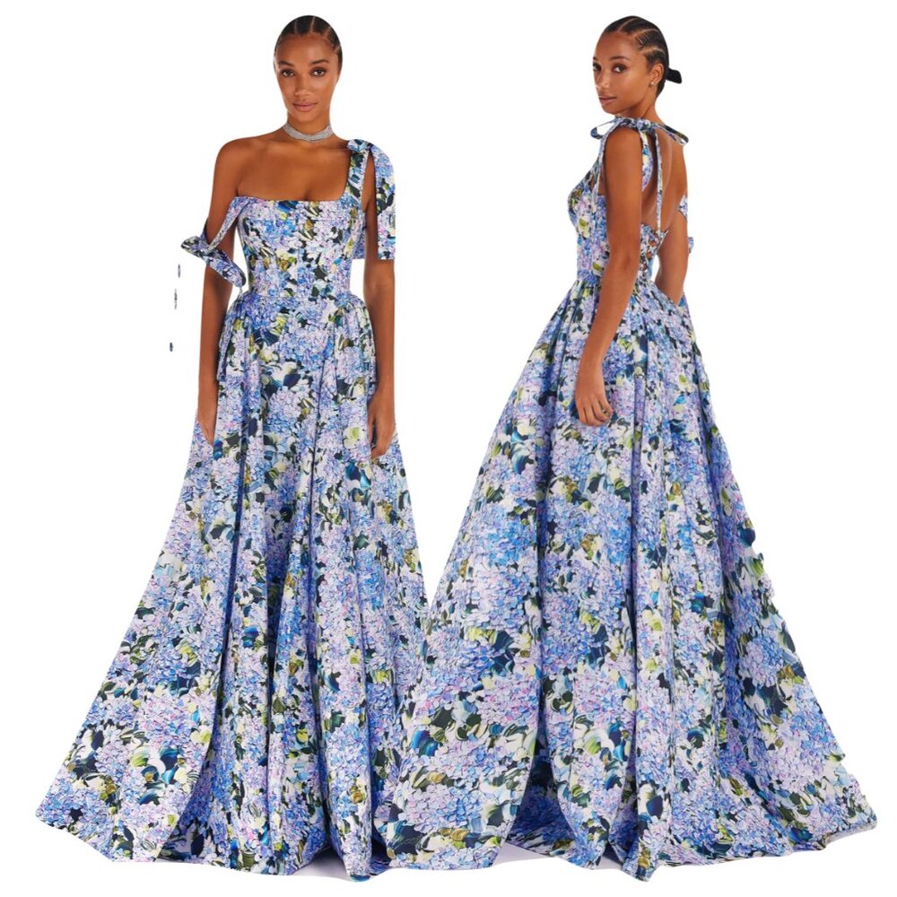 NWT Milla ItsMilla Blue Hydrangea strapped maxi dress - sz L / 8